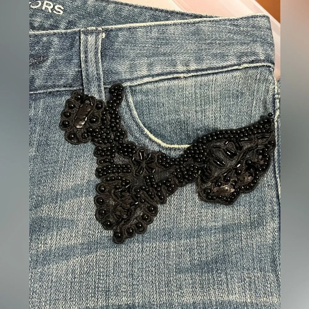 Michael Kors Blue Skinny Denim Jeans Embroidered Aplique Rare Sz 2